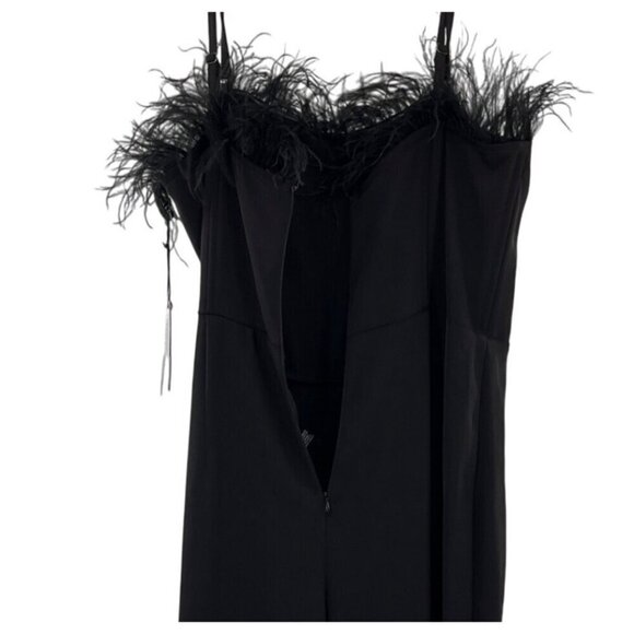 Nicole Miller Black Ostrich Feather Trim Jumpsuit Size 12 - Picture 14 of 14